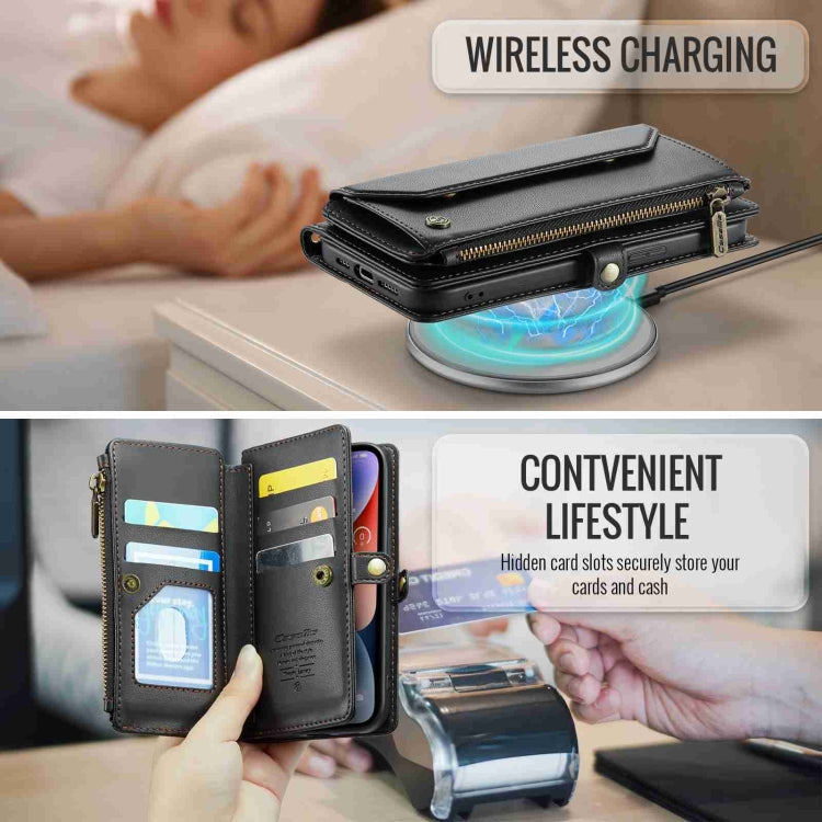 For iPhone 14 CaseMe C36 Card Slots Zipper Wallet RFID Anti-theft Leather Phone Case(Black)