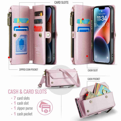 For iPhone 14 CaseMe C36 Card Slots Zipper Wallet RFID Anti-theft Leather Phone Case(Pink)