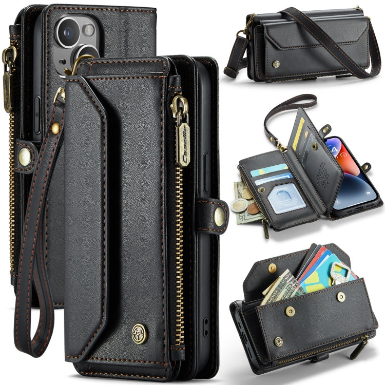For iPhone 14 Plus CaseMe C36 Card Slots Zipper Wallet RFID Anti-theft Leather Phone Case(Black)