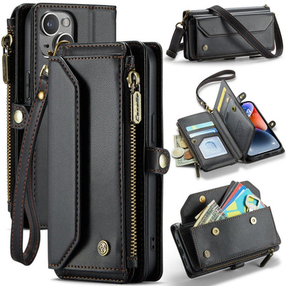 For iPhone 14 Plus CaseMe C36 Card Slots Zipper Wallet RFID Anti-theft Leather Phone Case(Black)