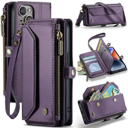 For iPhone 14 Plus CaseMe C36 Card Slots Zipper Wallet RFID Anti-theft Leather Phone Case(Purple)