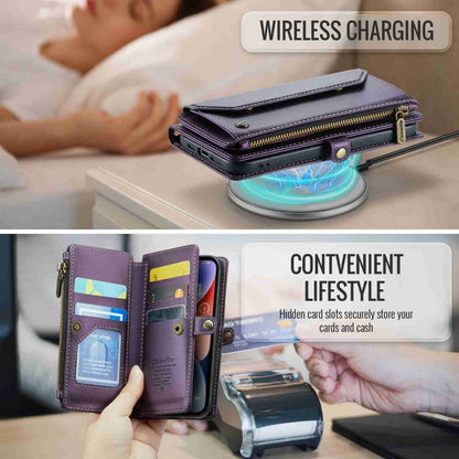For iPhone 14 Plus CaseMe C36 Card Slots Zipper Wallet RFID Anti-theft Leather Phone Case(Purple)