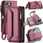 For iPhone 14 Plus CaseMe C36 Card Slots Zipper Wallet RFID Anti-theft Leather Phone Case(Wine Red)