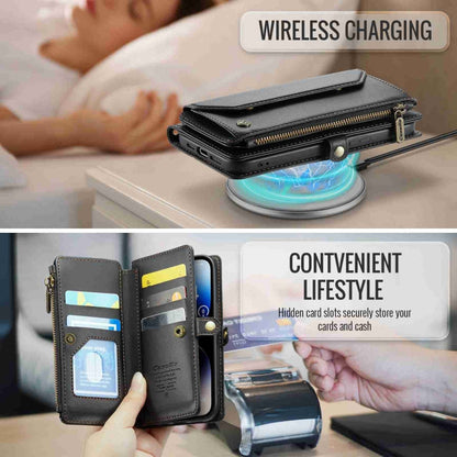 For iPhone 14 Pro CaseMe C36 Card Slots Zipper Wallet RFID Anti-theft Leather Phone Case(Black)