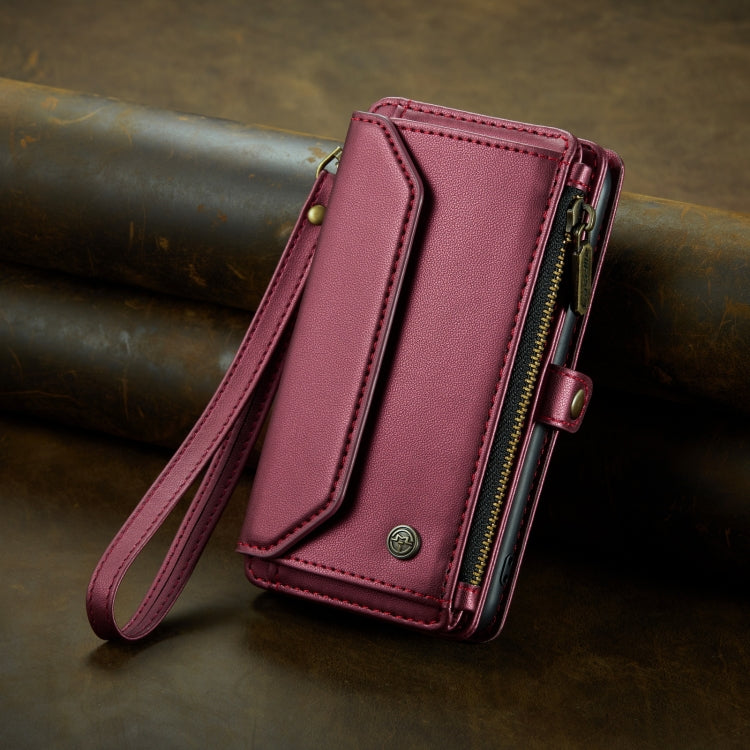 For iPhone 14 Pro CaseMe C36 Card Slots Zipper Wallet RFID Anti-theft Leather Phone Case(Wine Red)