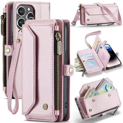 For iPhone 14 Pro Max CaseMe C36 Card Slots Zipper Wallet RFID Anti-theft Leather Phone Case(Pink)