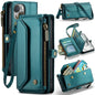 For iPhone 15 Plus CaseMe C36 Card Slots Zipper Wallet RFID Anti-theft Leather Phone Case(Blue-green)