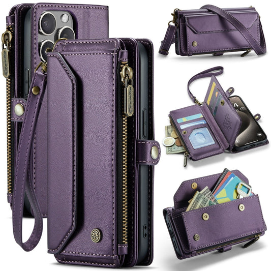 For iPhone 15 Pro CaseMe C36 Card Slots Zipper Wallet RFID Anti-theft Leather Phone Case(Purple)