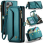 For iPhone 15 Pro Max CaseMe C36 Card Slots Zipper Wallet RFID Anti-theft Leather Phone Case(Blue-green)