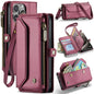 For iPhone 15 Pro Max CaseMe C36 Card Slots Zipper Wallet RFID Anti-theft Leather Phone Case(Wine Red)