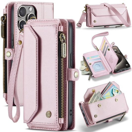 For iPhone 15 Pro Max CaseMe C36 Card Slots Zipper Wallet RFID Anti-theft Leather Phone Case(Pink)