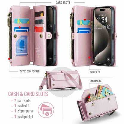 For iPhone 15 Pro Max CaseMe C36 Card Slots Zipper Wallet RFID Anti-theft Leather Phone Case(Pink)