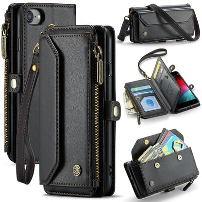 For iPhone SE 2022 / SE 2020 CaseMe C36 Card Slots Zipper Wallet RFID Anti-theft Leather Phone Case(Black)
