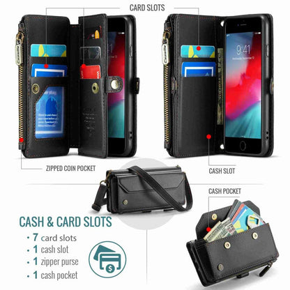 For iPhone SE 2022 / SE 2020 CaseMe C36 Card Slots Zipper Wallet RFID Anti-theft Leather Phone Case(Black)