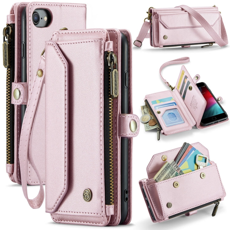 For iPhone SE 2022 / SE 2020 CaseMe C36 Card Slots Zipper Wallet RFID Anti-theft Leather Phone Case(Pink)