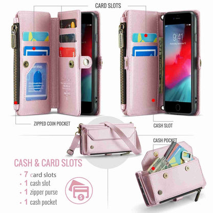 For iPhone SE 2022 / SE 2020 CaseMe C36 Card Slots Zipper Wallet RFID Anti-theft Leather Phone Case(Pink)