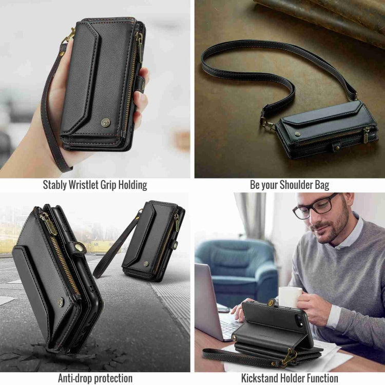 For iPhone 8 / 7 / 6 CaseMe C36 Card Slots Zipper Wallet RFID Anti-theft Leather Phone Case(Black)
