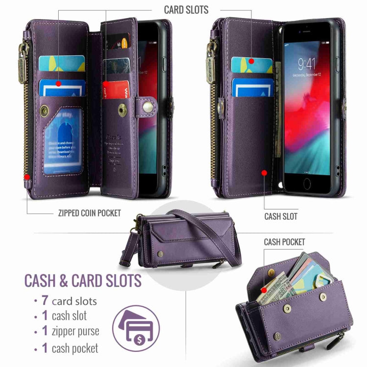 For iPhone 8 / 7 / 6 CaseMe C36 Card Slots Zipper Wallet RFID Anti-theft Leather Phone Case(Purple)