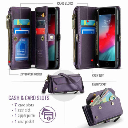 For iPhone 8 / 7 / 6 CaseMe C36 Card Slots Zipper Wallet RFID Anti-theft Leather Phone Case(Purple)