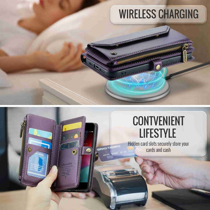 For iPhone 8 / 7 / 6 CaseMe C36 Card Slots Zipper Wallet RFID Anti-theft Leather Phone Case(Purple)