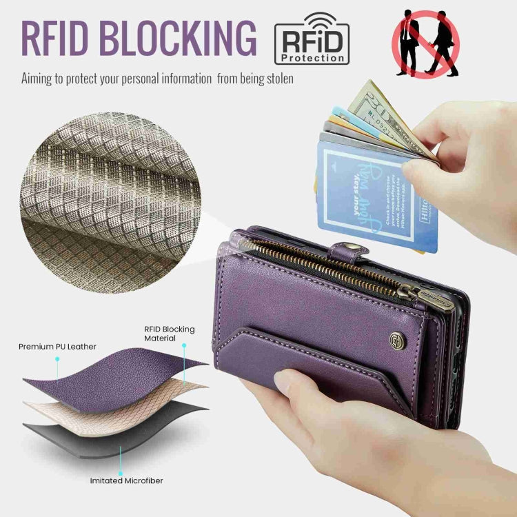 For iPhone 8 / 7 / 6 CaseMe C36 Card Slots Zipper Wallet RFID Anti-theft Leather Phone Case(Purple)