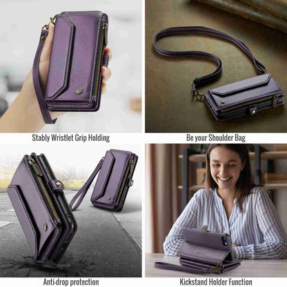 For iPhone 8 / 7 / 6 CaseMe C36 Card Slots Zipper Wallet RFID Anti-theft Leather Phone Case(Purple)