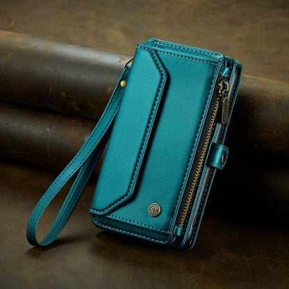 For iPhone 8 / 7 / 6 CaseMe C36 Card Slots Zipper Wallet RFID Anti-theft Leather Phone Case(Blue-green)