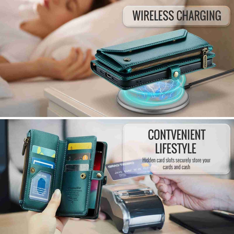 For iPhone 8 / 7 / 6 CaseMe C36 Card Slots Zipper Wallet RFID Anti-theft Leather Phone Case(Blue-green)