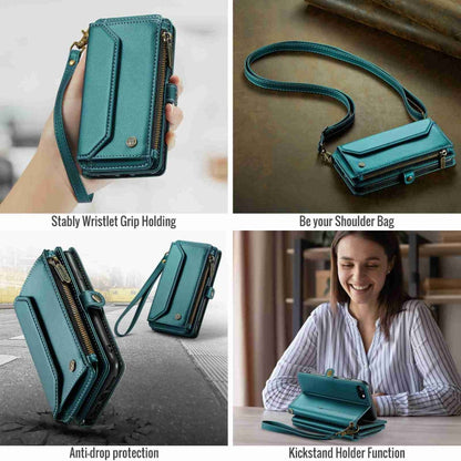 For iPhone 8 / 7 / 6 CaseMe C36 Card Slots Zipper Wallet RFID Anti-theft Leather Phone Case(Blue-green)