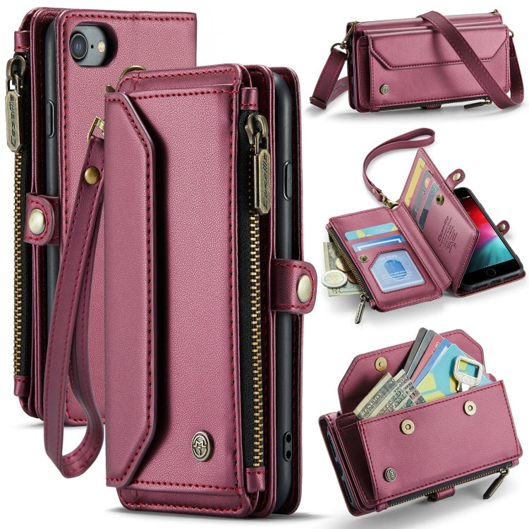 For iPhone 8 / 7 / 6 CaseMe C36 Card Slots Zipper Wallet RFID Anti-theft Leather Phone Case(Wine Red)
