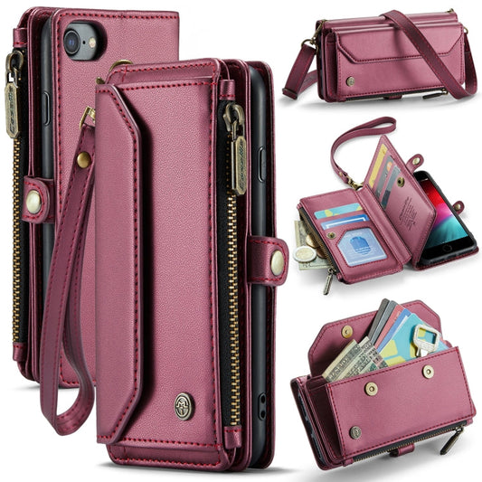 For iPhone 8 / 7 / 6 CaseMe C36 Card Slots Zipper Wallet RFID Anti-theft Leather Phone Case(Wine Red)