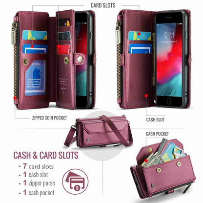For iPhone 8 / 7 / 6 CaseMe C36 Card Slots Zipper Wallet RFID Anti-theft Leather Phone Case(Wine Red)