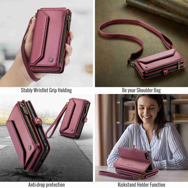 For iPhone 8 / 7 / 6 CaseMe C36 Card Slots Zipper Wallet RFID Anti-theft Leather Phone Case(Wine Red)