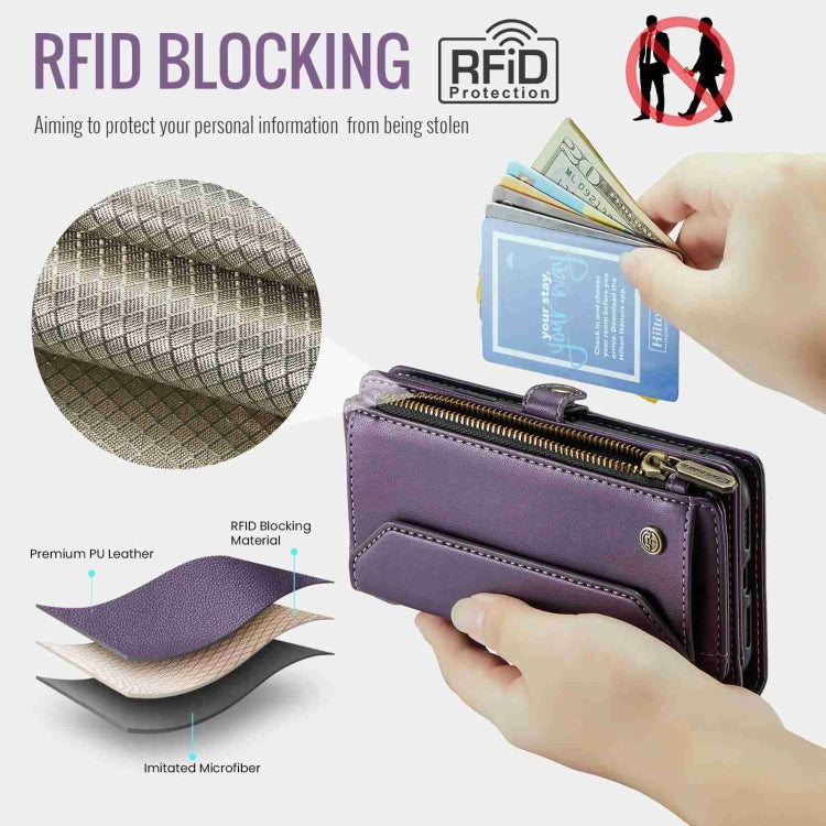 For iPhone 8 Plus / 7 Plus / 6 Plus CaseMe C36 Card Slots Zipper Wallet RFID Anti-theft Leather Phone Case(Purple)