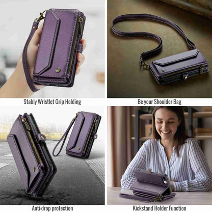 For iPhone 8 Plus / 7 Plus / 6 Plus CaseMe C36 Card Slots Zipper Wallet RFID Anti-theft Leather Phone Case(Purple)
