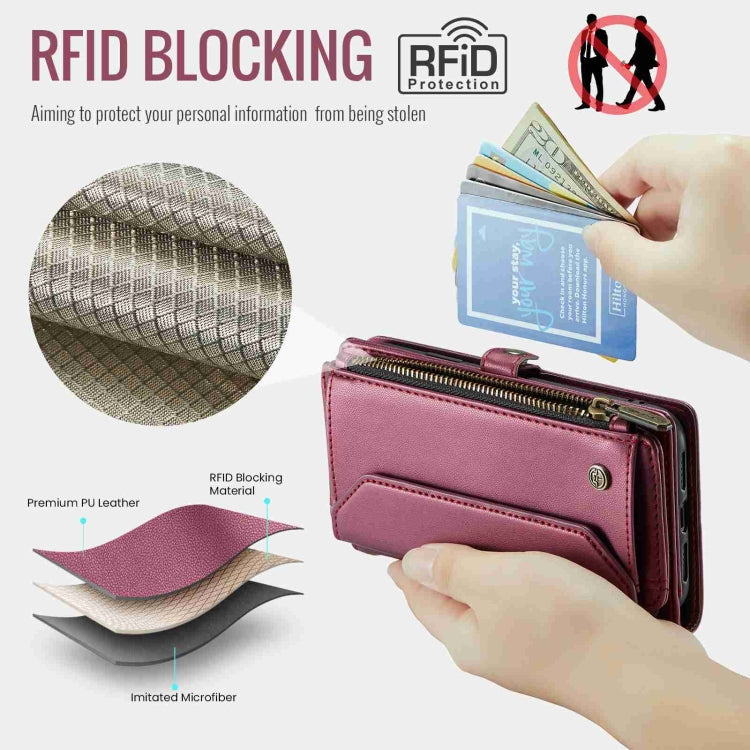 For iPhone 8 Plus / 7 Plus / 6 Plus CaseMe C36 Card Slots Zipper Wallet RFID Anti-theft Leather Phone Case(Wine Red)