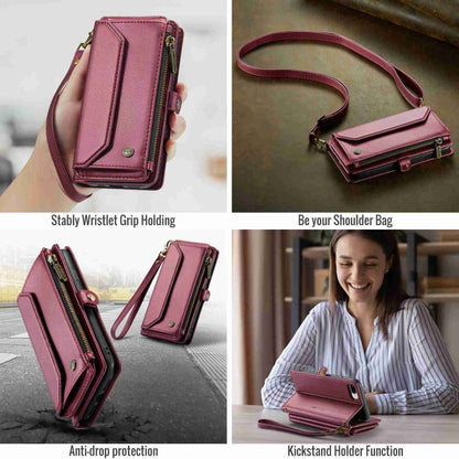 For iPhone 8 Plus / 7 Plus / 6 Plus CaseMe C36 Card Slots Zipper Wallet RFID Anti-theft Leather Phone Case(Wine Red)