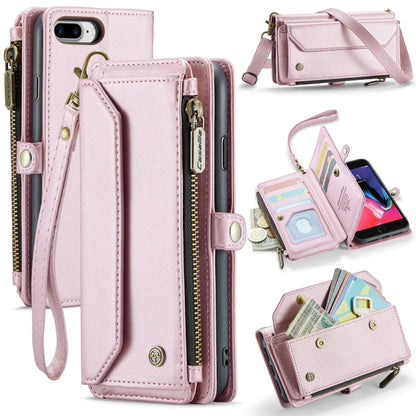 For iPhone 8 Plus / 7 Plus / 6 Plus CaseMe C36 Card Slots Zipper Wallet RFID Anti-theft Leather Phone Case(Pink)