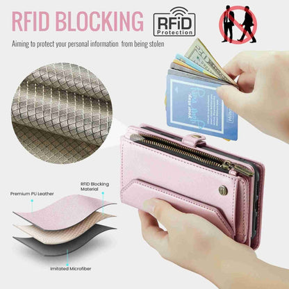 For iPhone 8 Plus / 7 Plus / 6 Plus CaseMe C36 Card Slots Zipper Wallet RFID Anti-theft Leather Phone Case(Pink)