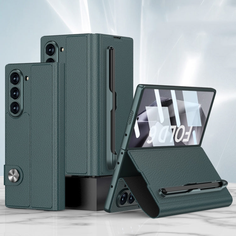 Pour Samsung Galaxy Z Fold6 Étui en cuir rabattable intégré GKK avec emplacement pour stylet, stylet non inclus (vert)