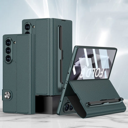 Pour Samsung Galaxy Z Fold6 Étui en cuir rabattable intégré GKK avec emplacement pour stylet, stylet non inclus (vert)
