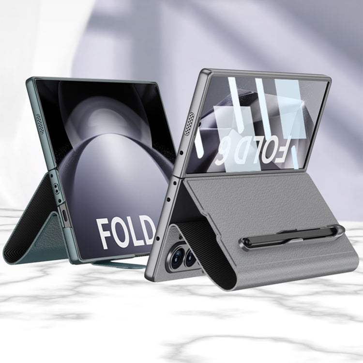 Pour Samsung Galaxy Z Fold6 Étui en cuir rabattable intégré GKK avec emplacement pour stylet, stylet non inclus (vert)