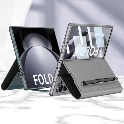 For Samsung Galaxy Z Fold6 GKK Integrated Flip Leather Case with Pen Slotm, Stylus Not Included(Titanium Grey)