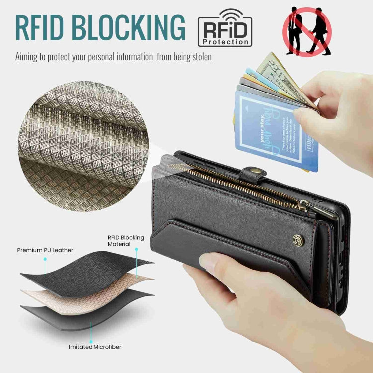 For Samsung Galaxy A12 5G CaseMe C36 Card Slots Zipper Wallet RFID Anti-theft Leather Phone Case(Black)