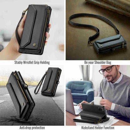For Samsung Galaxy A12 5G CaseMe C36 Card Slots Zipper Wallet RFID Anti-theft Leather Phone Case(Black)