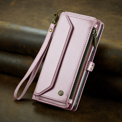 For Samsung Galaxy A12 5G CaseMe C36 Card Slots Zipper Wallet RFID Anti-theft Leather Phone Case(Pink)