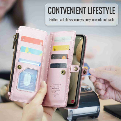For Samsung Galaxy A12 5G CaseMe C36 Card Slots Zipper Wallet RFID Anti-theft Leather Phone Case(Pink)