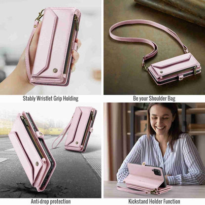 For Samsung Galaxy A12 5G CaseMe C36 Card Slots Zipper Wallet RFID Anti-theft Leather Phone Case(Pink)