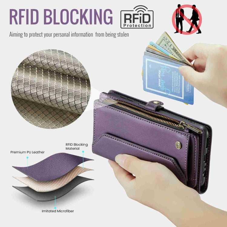 For Samsung Galaxy A13 5G / 4G CaseMe C36 Card Slots Zipper Wallet RFID Anti-theft Leather Phone Case(Purple)