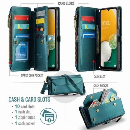 For Samsung Galaxy A13 5G / 4G CaseMe C36 Card Slots Zipper Wallet RFID Anti-theft Leather Phone Case(Blue-green)